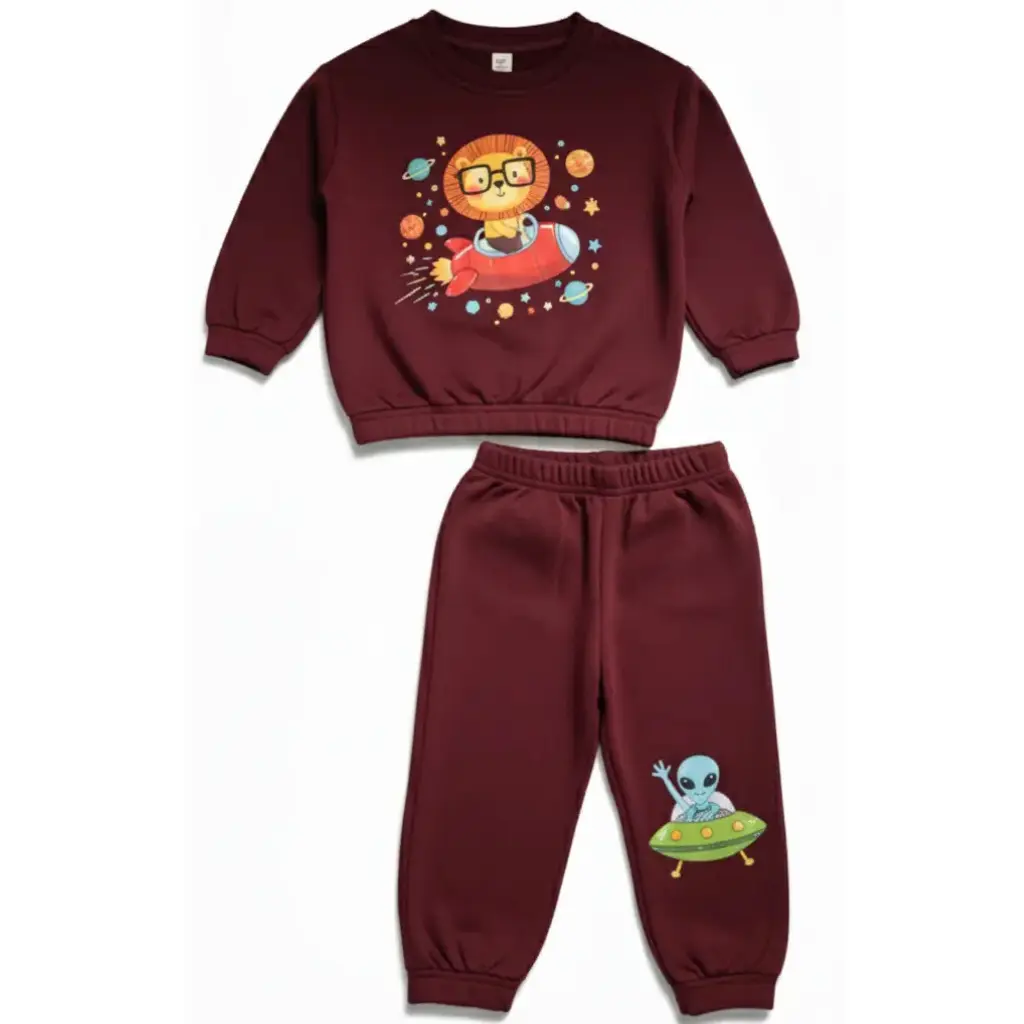 Baby And Baba Printed Fleece Pajama Suit for Winter