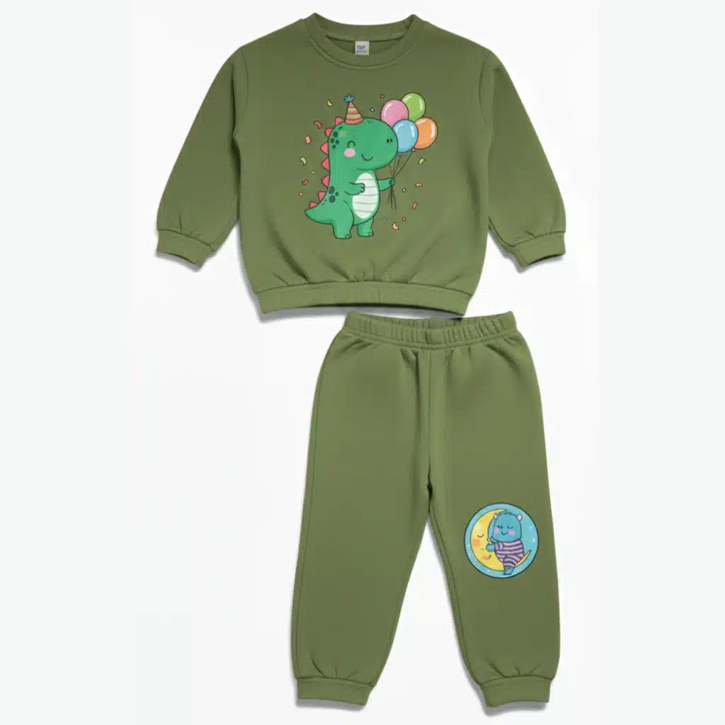 Baby And Baba Printed Fleece Pajama Suit for Winter