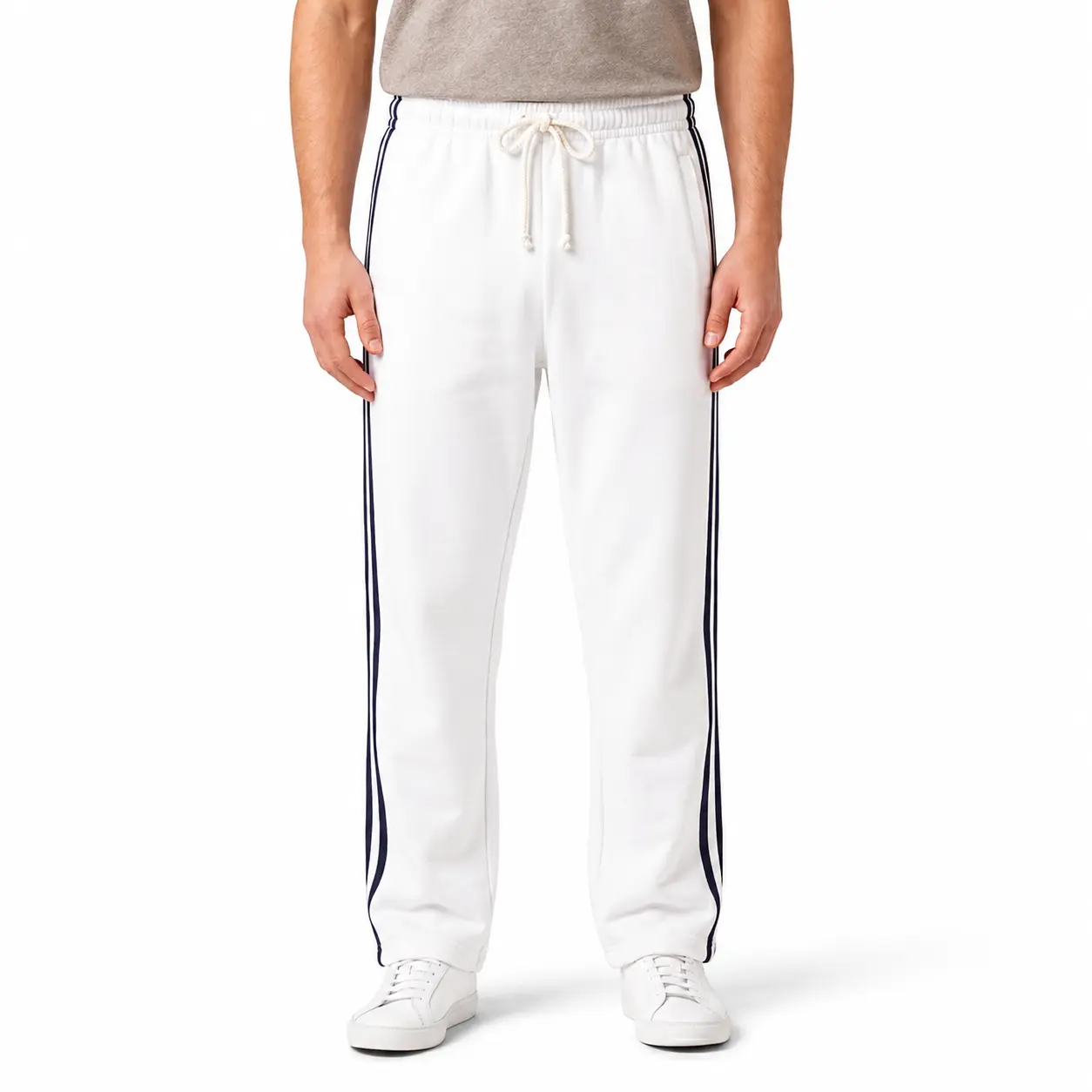 Men's Stylish & Trendy Side Sewed Stripes Trouser - White
