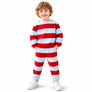 Kids Red & Grey Striped Co-Ord Set