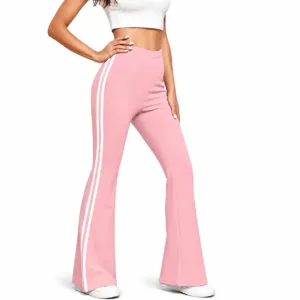 Women’s High-Waist Pink Flared Track Pants with Side Stripes