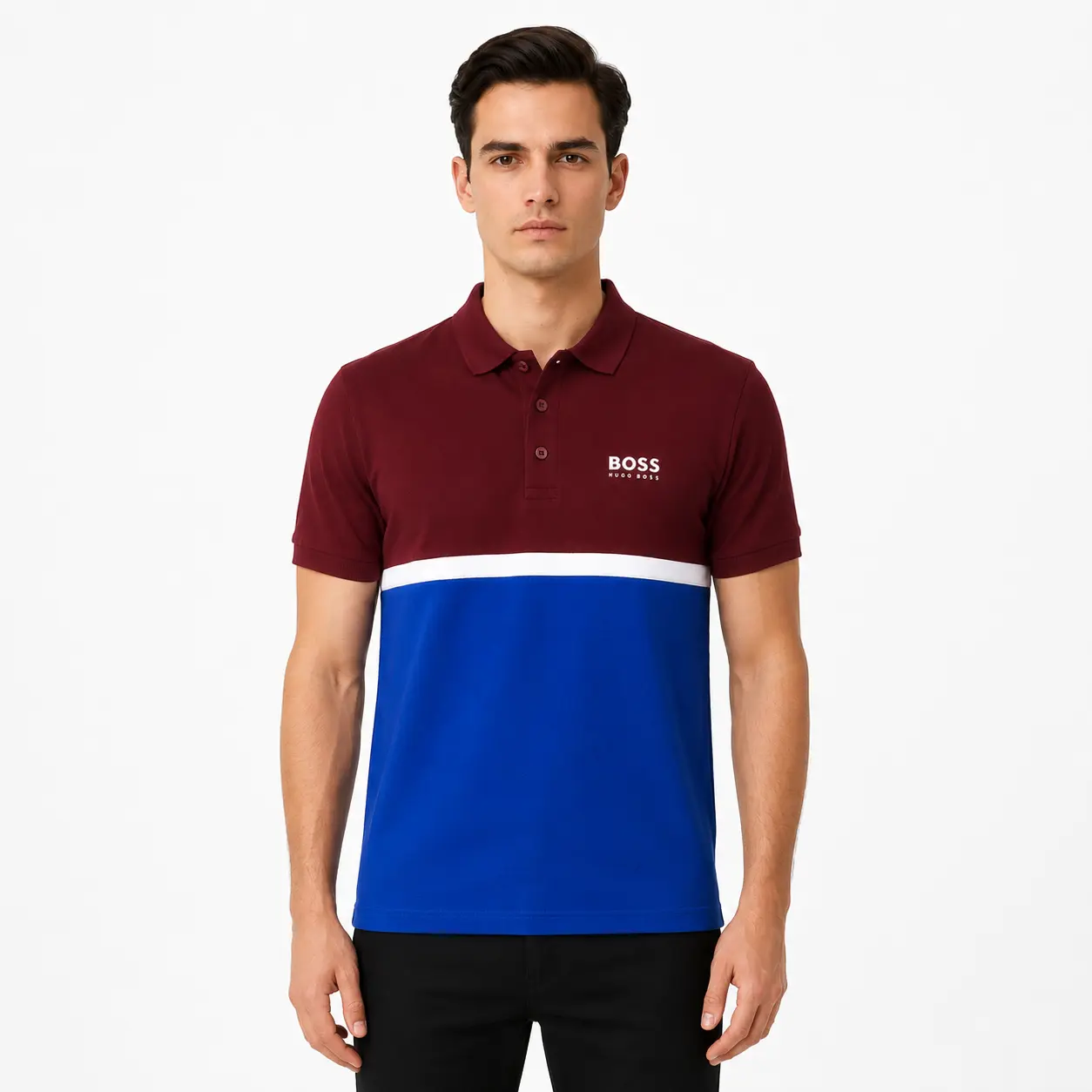 Mens Pique Color Block Polo T Shirt